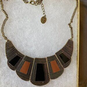 EarthTone Bib Statement Necklace Goth Casual‎